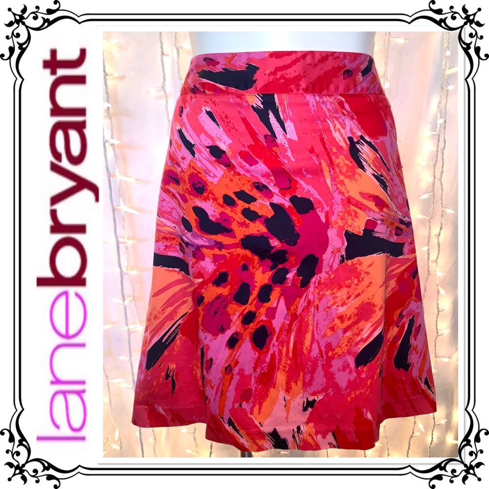 LANE BRYANT ⭐️ Pink Watercolor Cotton Panel Skirt
